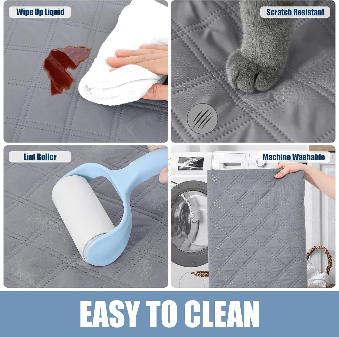 Smiry Waterproof Couch Covers for Dogs Washable, Reversible Pet Couch Covers for 3 Cushion Sofa Pet Friendly, Soft Sofa Furniture Protector for Dogs Cat Kids, Checkered (30"X70", Grey/Dark Grey)