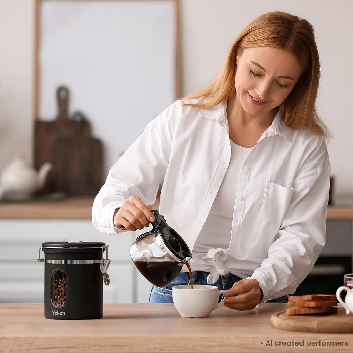 Veken Coffee Canister with Window,Airtight Stainless Steel Compact Jar,16Oz