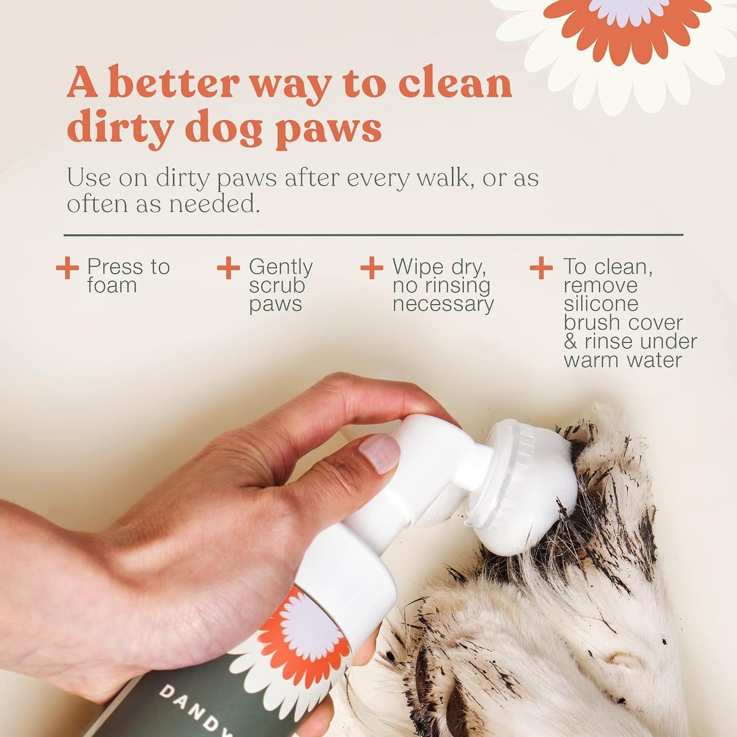Dandylion Daily Paw Care Kit | No-Rinse Dog Paw Cleaner + Paw Lotion with Brush | Fragrance-Free, Ph-Balanced Formula | Desiged for All Dog Breeds