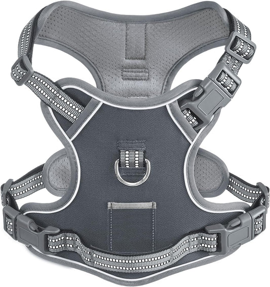 Xsmall Dog No Pull Dog Harness, Adjustable Dog Vest for Easy Walking, Breathable Oxford Material, Reflective Strips with Metal Front Clip Control, Corgi, Pug, Terriers, Gray, XS