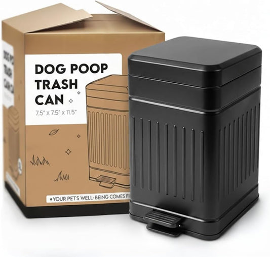 Small Dog Poop Trash Can Outside, 1.3 Gal Stainless Steel Dog Waste Trash Can, Waterproof Small Poop Bucket Outdoor with Lid, Poop Pail for Dogs, Dog Poop Bin Outdoor with Odor Control (Black)
