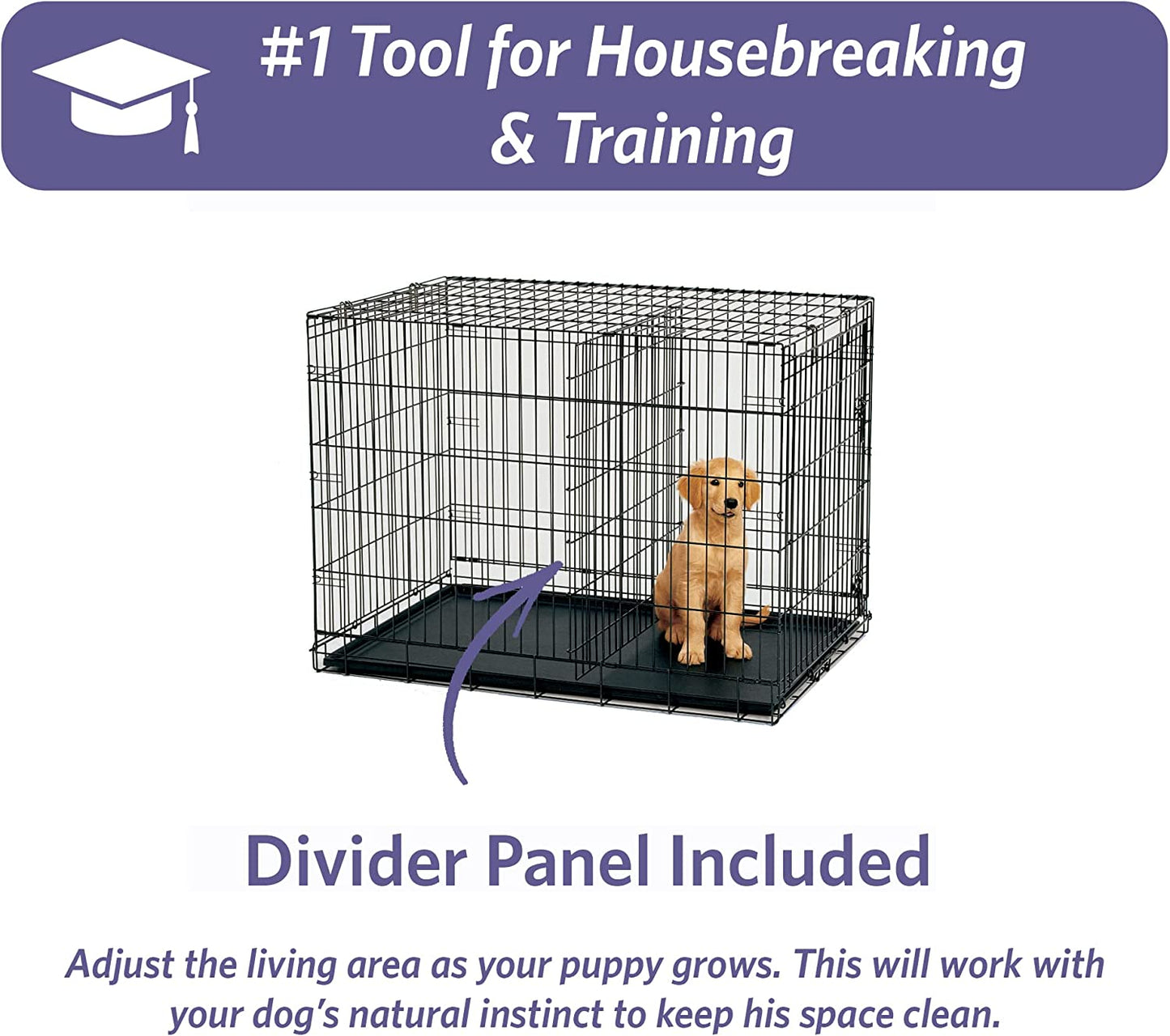 Midwest Homes for Pets 42-Inch Icrate for Large Breeds, 71-90 Lbs, Single Door Folding Dog Crate with Divider Panel, Leak-Proof Tray & Secure Latch, Portable, Durable & Easy to Assemble