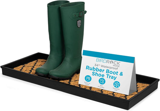 Rubber Boot & Shoe Tray | Coir Insert | 34" X 14" | Waterproof Shoe Tray for Entryway | Trellis Pattern