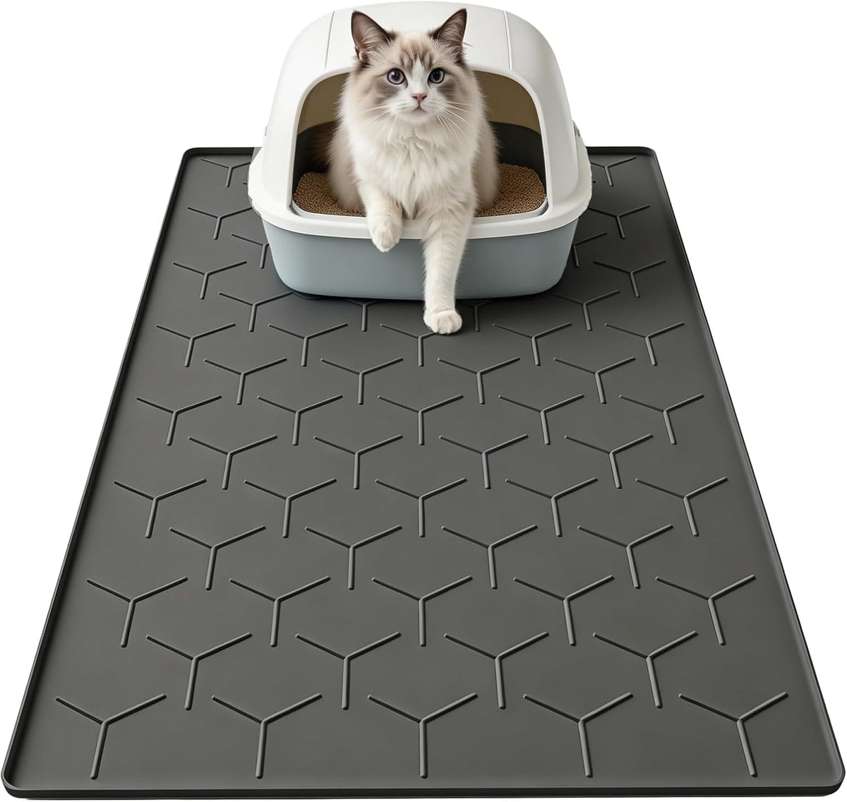 Garoopion Silicone Cat Litter Mat 34×22 Inch, Easy to Clean, Black