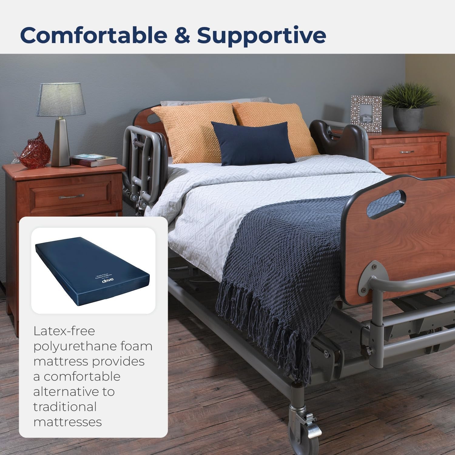 15076 Decompressing Foam Mattress, Pressure-Relief Support for Homecare & Hospital Beds, High-Density Foam with Removable Cover, 275 Weight Capacity, 80"L X 36"W X 8"H, Blue
