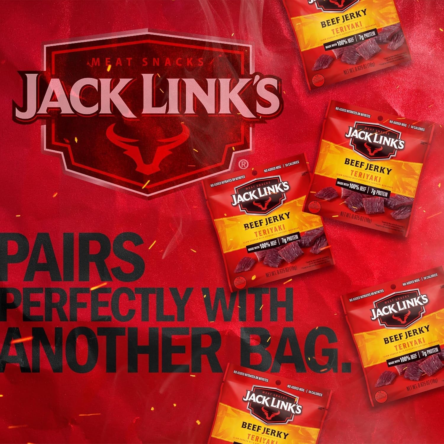Jack Link'S Teriyaki Beef Jerky Multipack - (20 Pack) 0.625 Oz Bags - Ready to Eat Real Meat Protein Snacks - 7G Protein per Serving - Made with 100% Real Beef