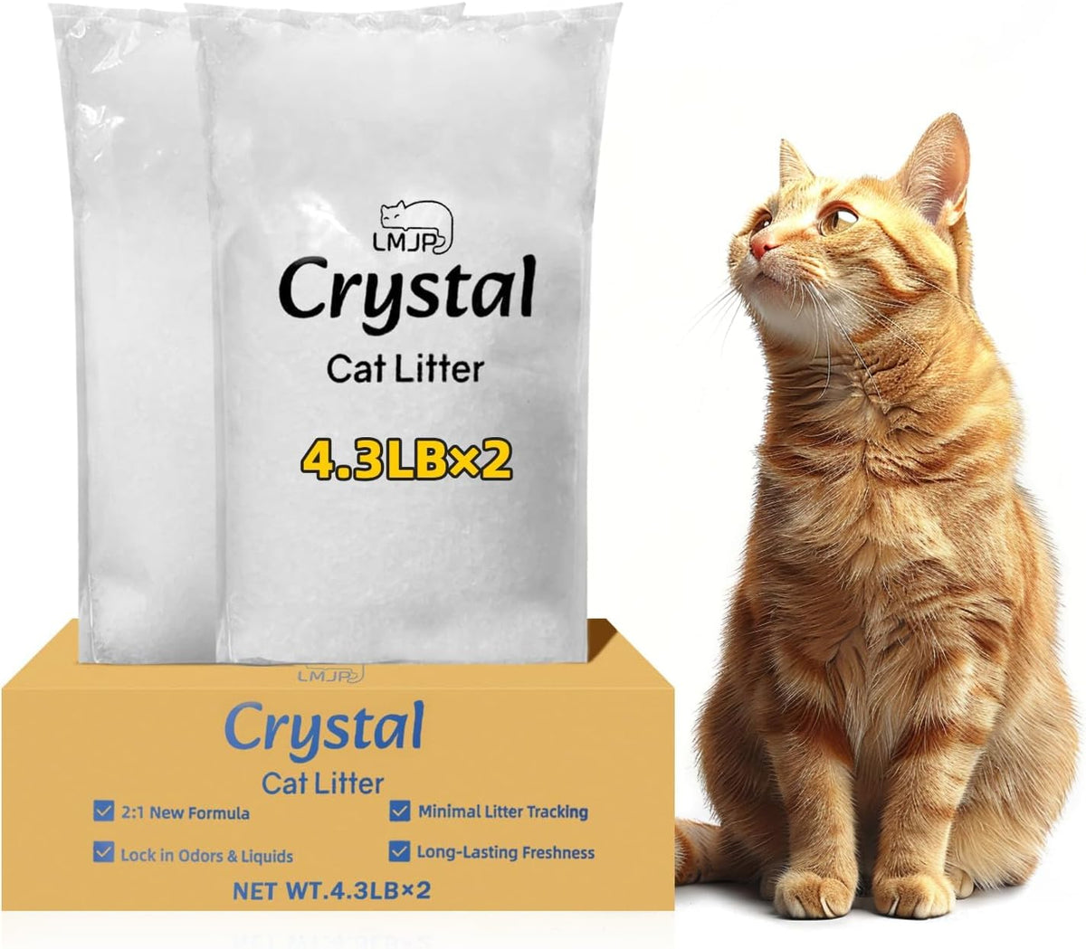 LMJP Crystal Cat Litter for Long-Lasting Odor Control, Non-Clumping, 8.6Lb