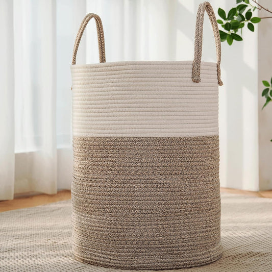 Jmvicyroam 80L Cotton Rope Laundry Basket Hamper, Brown