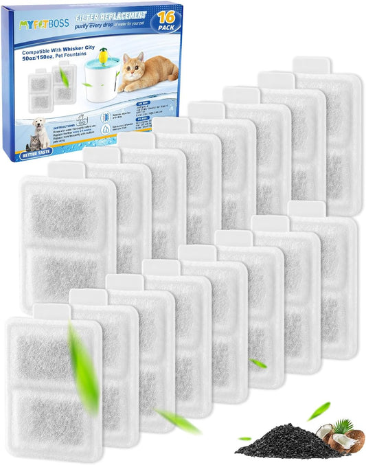 16 Pack Small Cat Water Fountain Filter Fit for Whisker City 50Oz