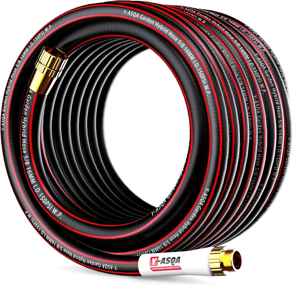 YASQA 100FT Extra Long Heavy Duty Garden & Water Hose - Commercial Grade for Homeowners & Large Properties, Kink-Free Leak-Proof with Brass Fittings, 5/8 Inch Black