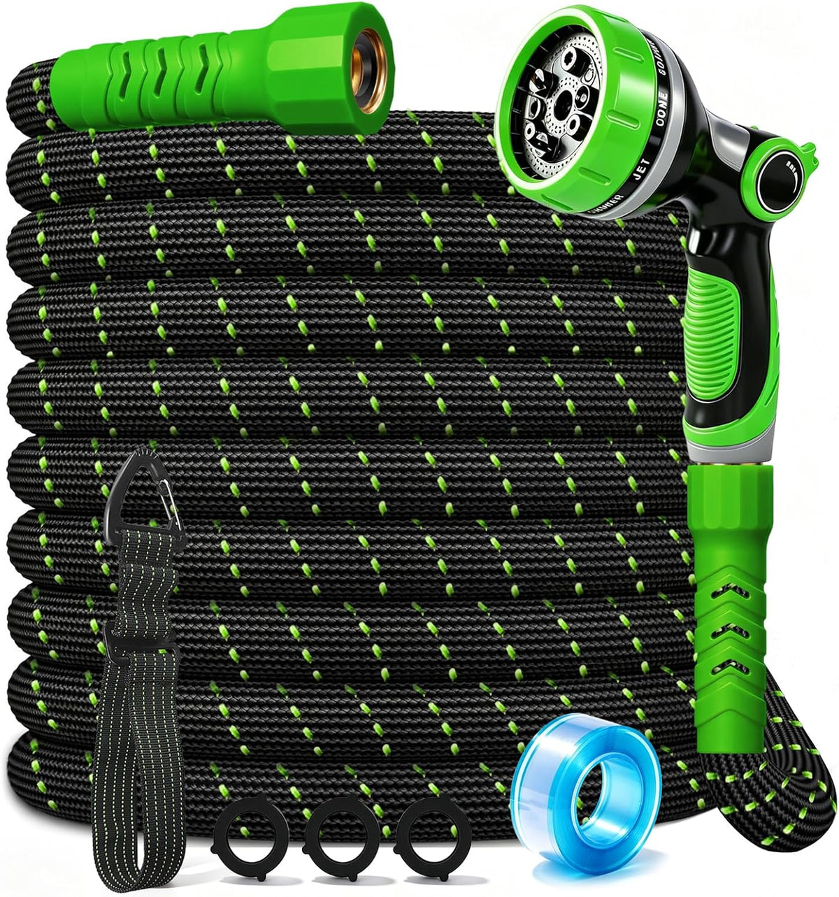 25FT Flexible Garden Hose & 10Modes Nozzle,Lightweight Water Hose,Kink-Free,All-Weather 3/4 In. Hose for Rv,Boat,Car Wash,Garden,Yard,Camper,Outdoor None Expanding (Green-Black,25Feet)