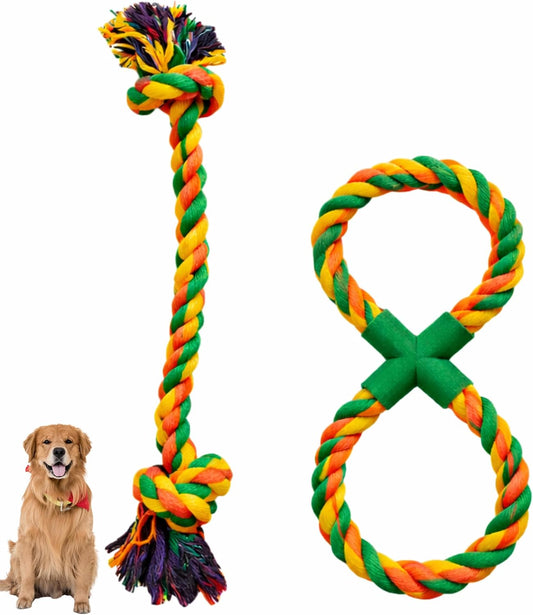 2-Pack Heavy Duty Dog Rope Toys for Large Dogs, Double Knot Rope and Figure-8 Rope Toy, Indestructible Chew & Tug Toys, Teeth Cleaning Cotton Rope Set (2-Pack Set)