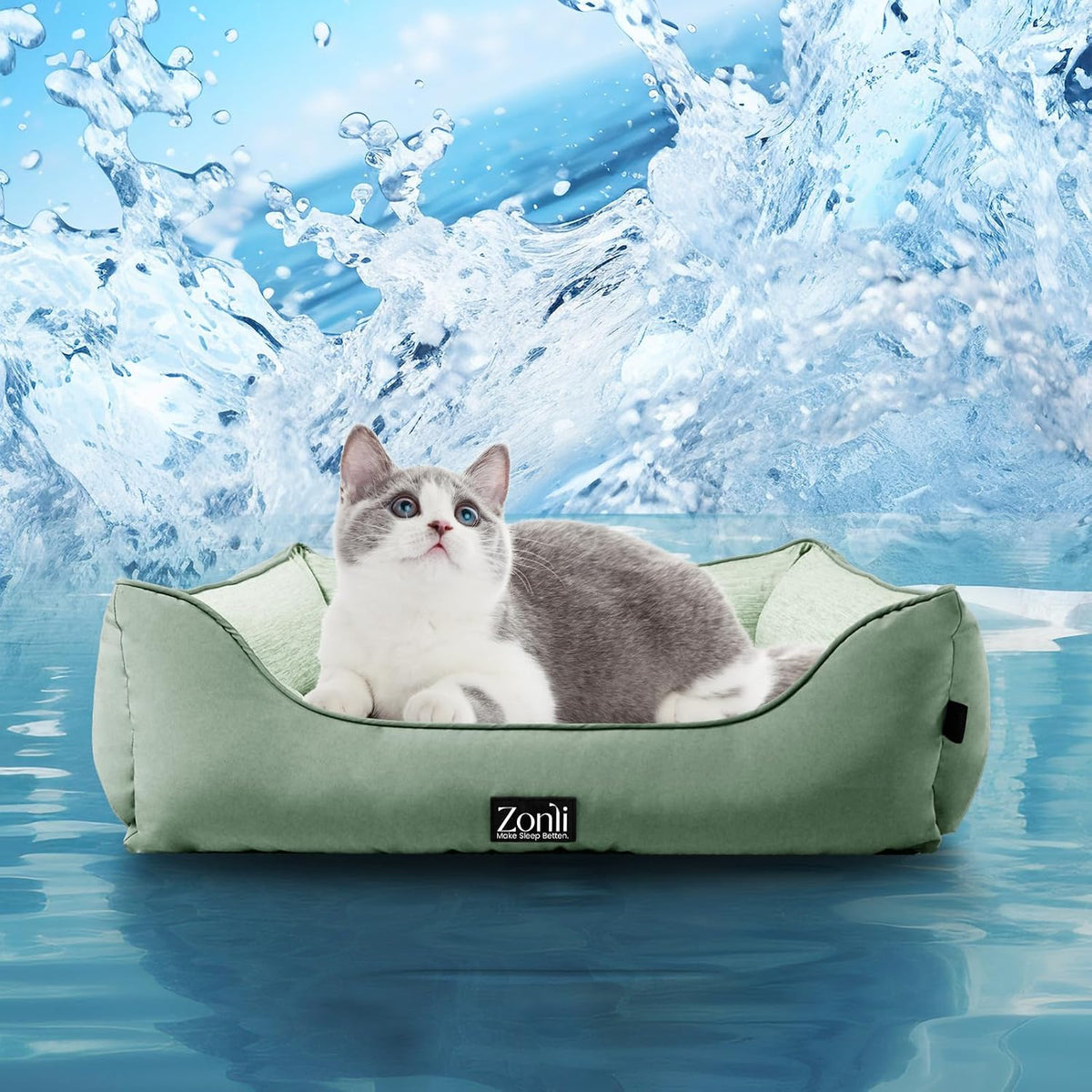 Zonli Cooling Dog Bed, Dog Bed for Small Dogs & Cats, Dog Cooling Bed with Bolsters Waterproof, for Dogs up to 15 Lbs, Pet Bed with Washable Cover, Non-Slip Bottom, without Gel, Mint Green