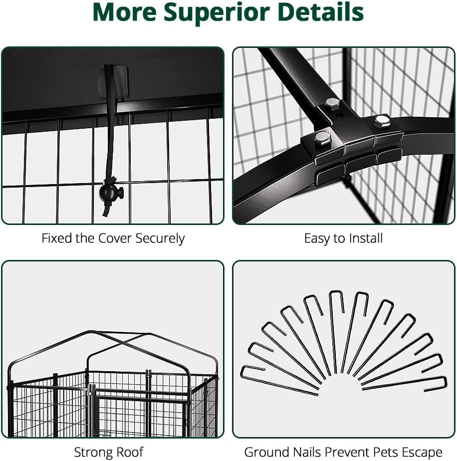 Dog Kennel outside with Roof, 4'X4'X4.5' Outdoor Dog Kennels for Large Dogs, Heavty Duty Welded Dog Crate Playpen with Uv-Resistant Waterproof Cover