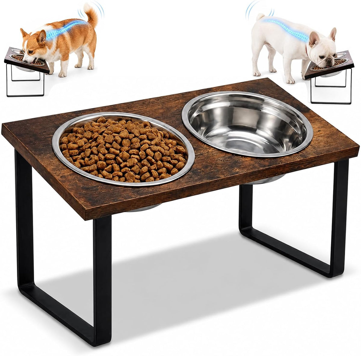Wooden Tilted Dog Bowls with Stand for Small & Medium Dogs