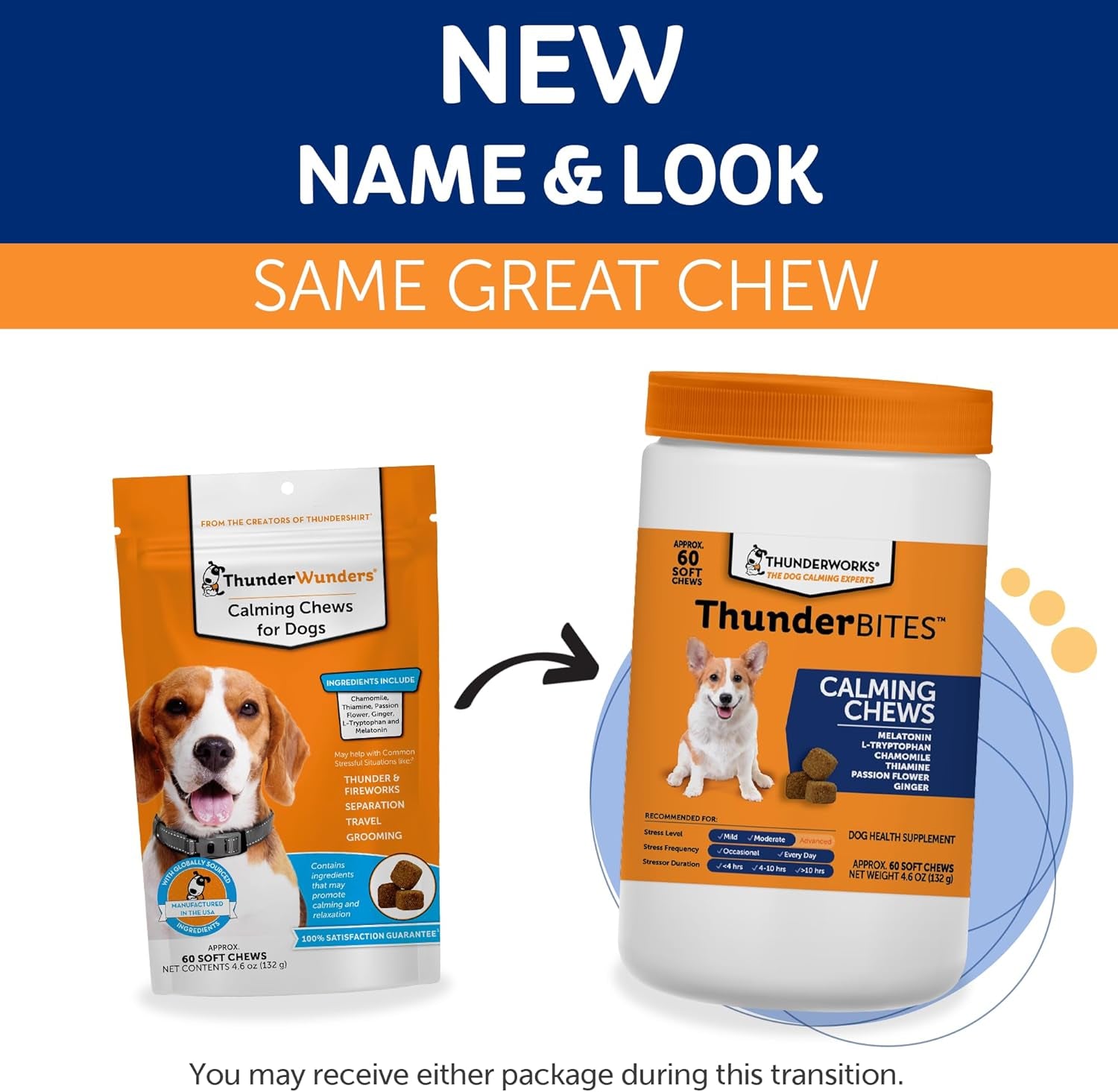 Thunderbites Hemp Calming Chews for Dogs, Everyday Use Can Help Relieve Stress from Separation, Storms, Fireworks & Travel (60 Count), Formerly Thunderwunders