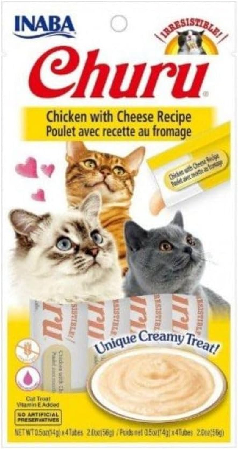 INABA Churu Lickable Purée Natural Cat Treats (Chicken with Cheese Recipe, 4 Tubes)
