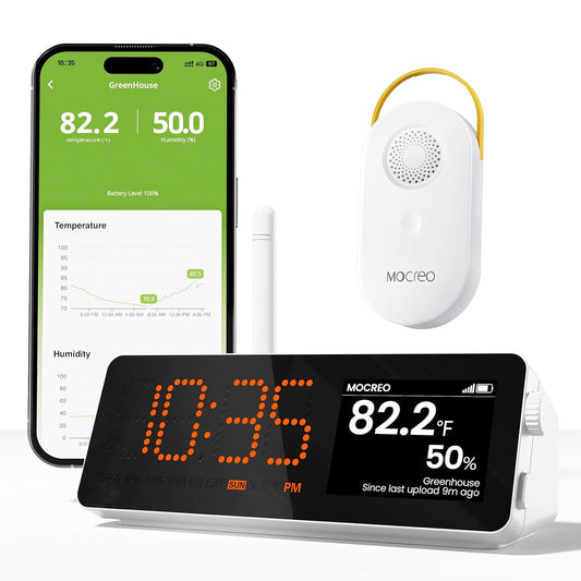 Wifi Indoor Wireless Thermometer Hygrometer, 2000Ft Long Range Temperature Humidity Sensor Monitor with Large LCD Display & Remot App Alert, 2-Year Free Data Export, for Patio, Garage, Basement