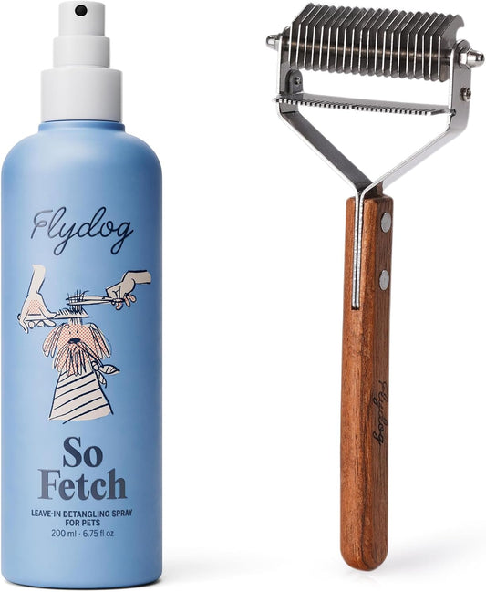 Flydog Detangler Combo for Dogs & Cats – Leave-In Hair Detangler Spray for Tangle-Free Grooming & Tailored Comb for Dematting & Deshedding | Coat Conditioner | Deodorizing & Long-Lasting Freshness