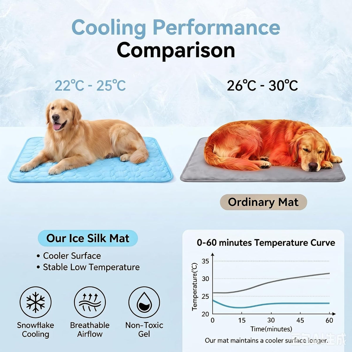 Cooling Mat for Dogs, Large Dog Cooling Mat Outdoor,Self-Cooling Mat for Giant Dogs, Portable & Washable Summer Cool Mat for Car, Crate, and Floor (Blue,59"X39")