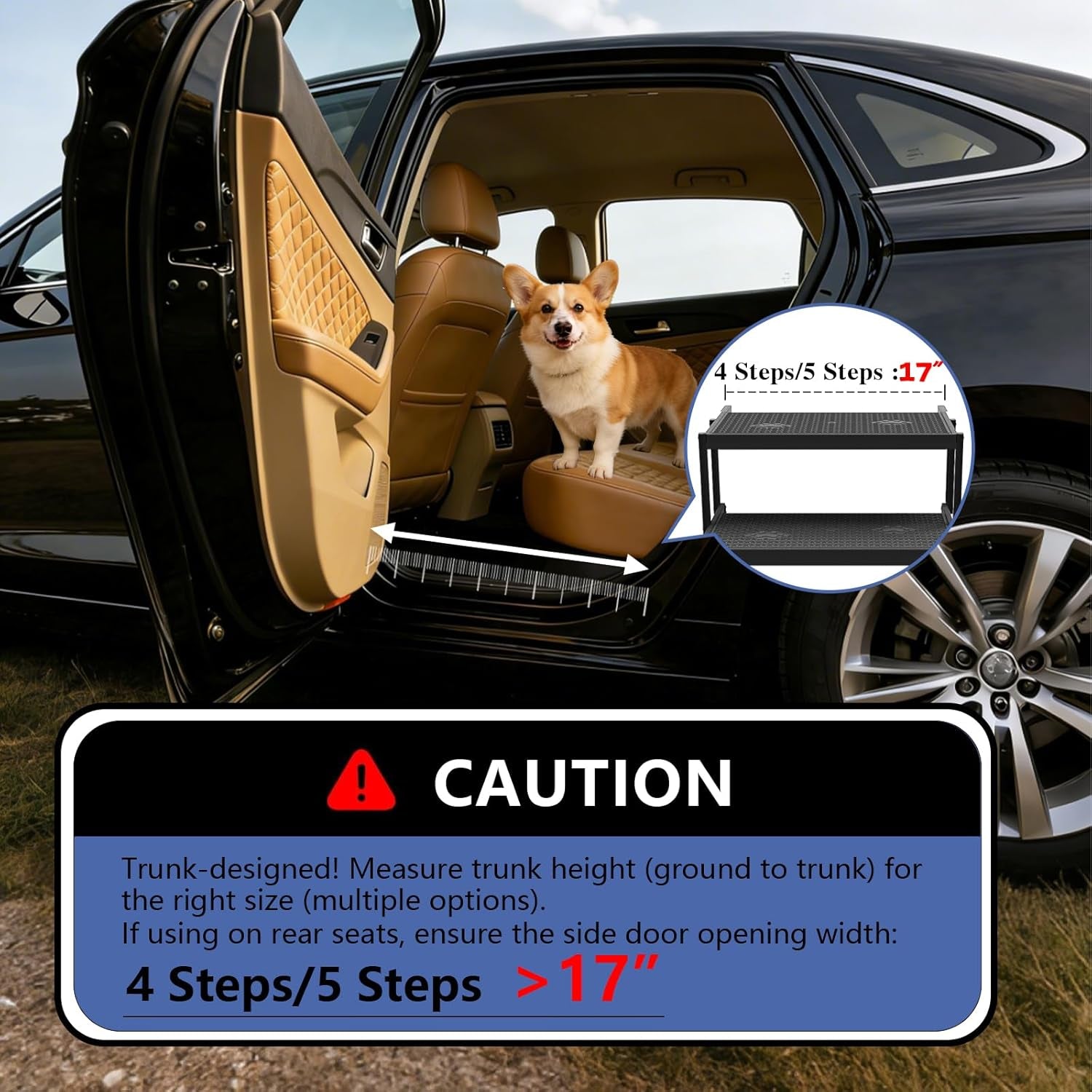 Dog Steps for Car, Truck, SUV, Dog Stairs for Car with Upgraded Non-Slip Surface, Foldable Dog Ramp for Car, Pet Stairs for Large Dogs, 4 Steps