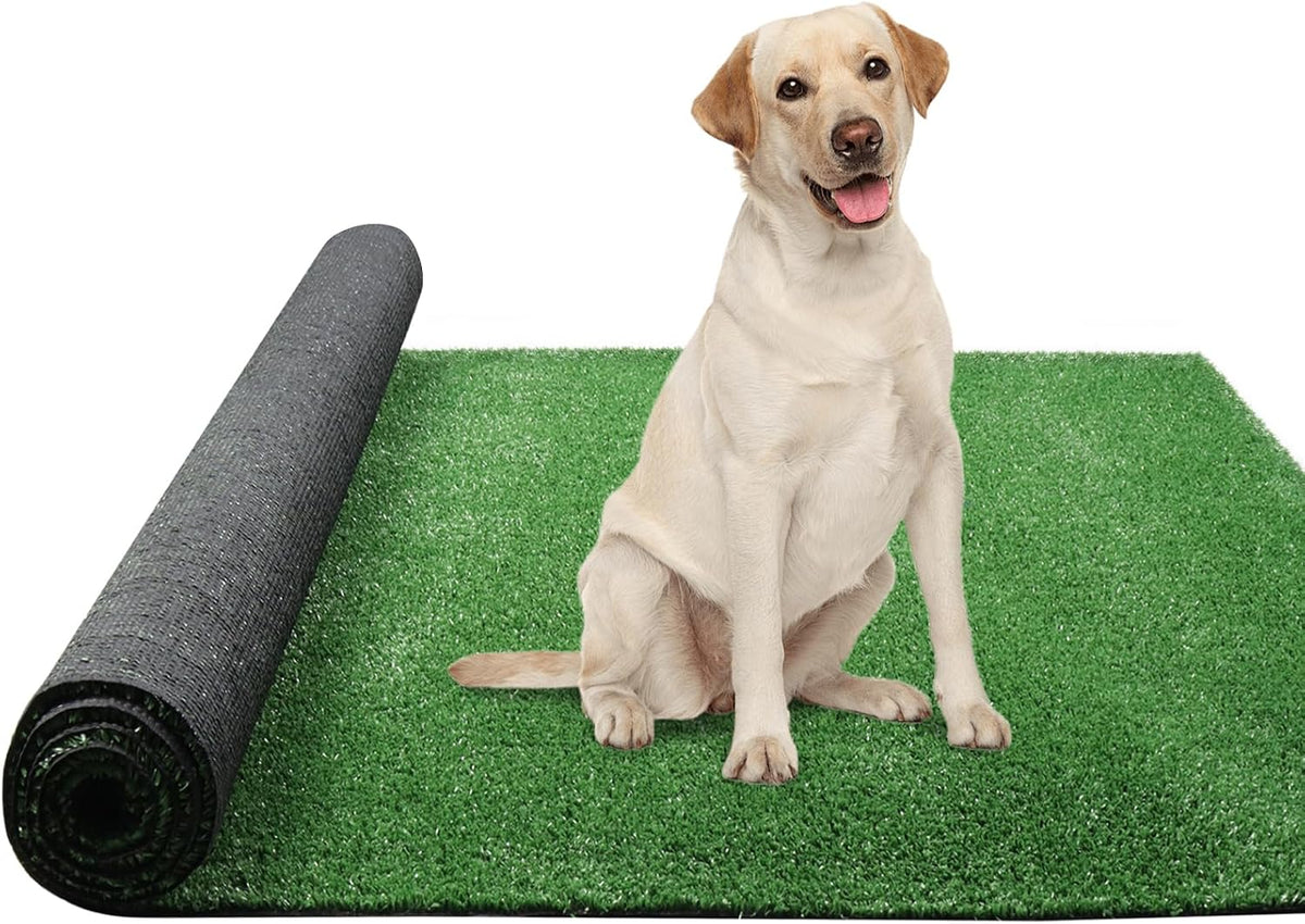 Heyroll Artificial Grass 4X6FT, 0.4" Pile Height Green Fake Grass Mat, Synthetic Turf Rug Indoor Outdoor Lawn Pet Dogs for Garden, Balcony, Patio with Drainage Holes, Customized Sizes