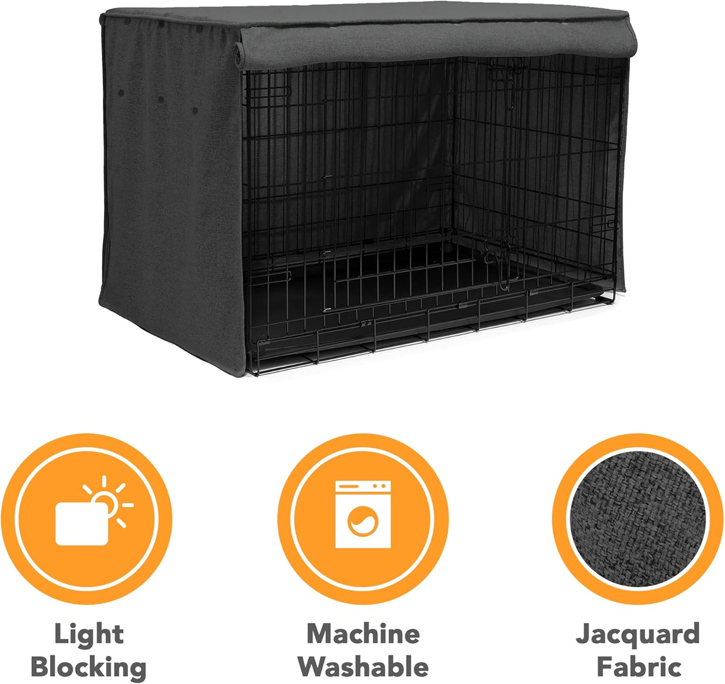 Friends Forever Metal Dog Crate Cover 48 Inch W/Light Blocking Protective Curtain, Dog Cage Cover W/Roller Shades, Machine Washable, Trucker Black