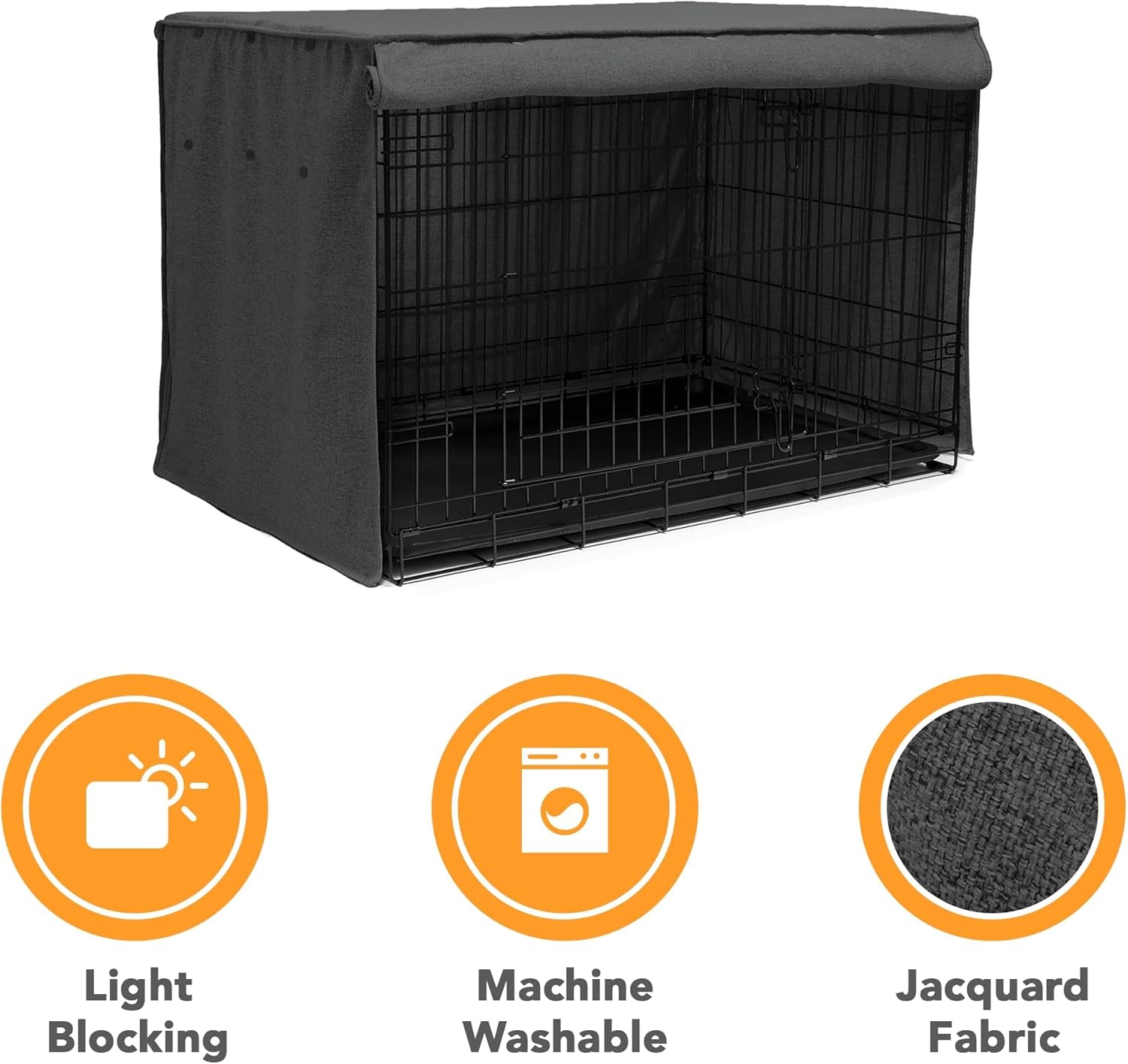 Friends Forever Metal Dog Crate Cover 48 Inch W/Light Blocking Protective Curtain, Dog Cage Cover W/Roller Shades, Machine Washable, Trucker Black