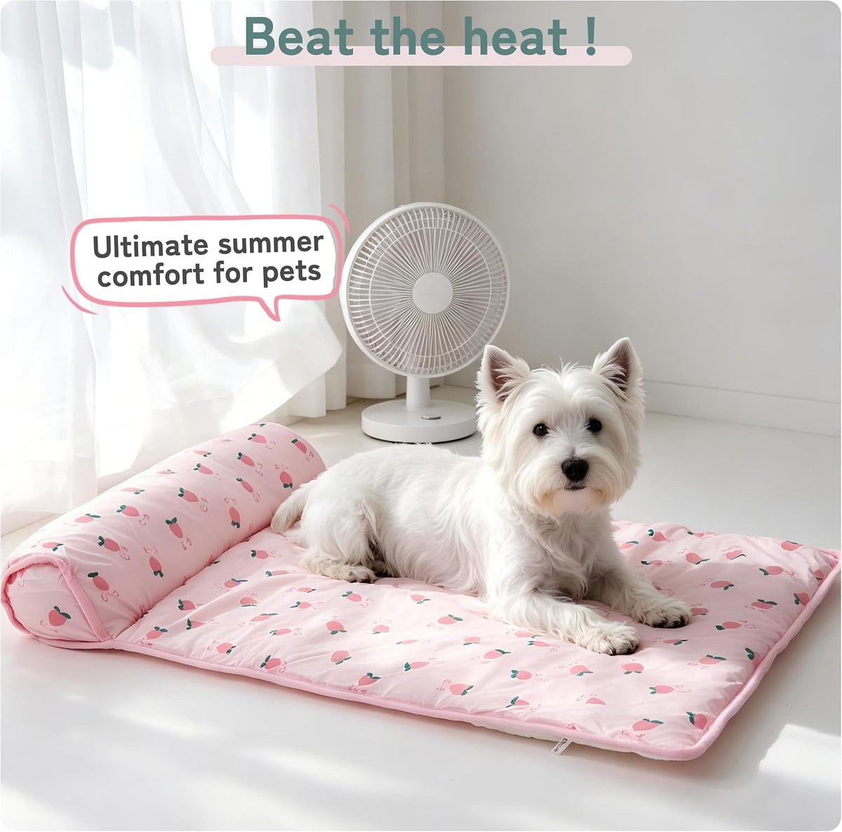 PUMYPOREITY Cooling Dog Bed, Pet Cooling Mat with Pillow, Ice Silk Cooling Dog Blanket, Self Cooling Pad for Cat,Dog, Washable Summer Pet Mat for Kennel, Crates, Sofa, Floor, Green, S