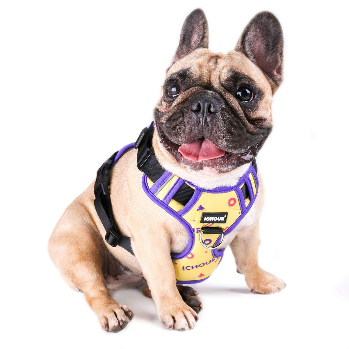 French Bulldog Vest Harness Adjustable No Pull Soft Padded with Locked Buckle for Frenchie Pug English Boston Terrier Dogs, Yellow, Medium