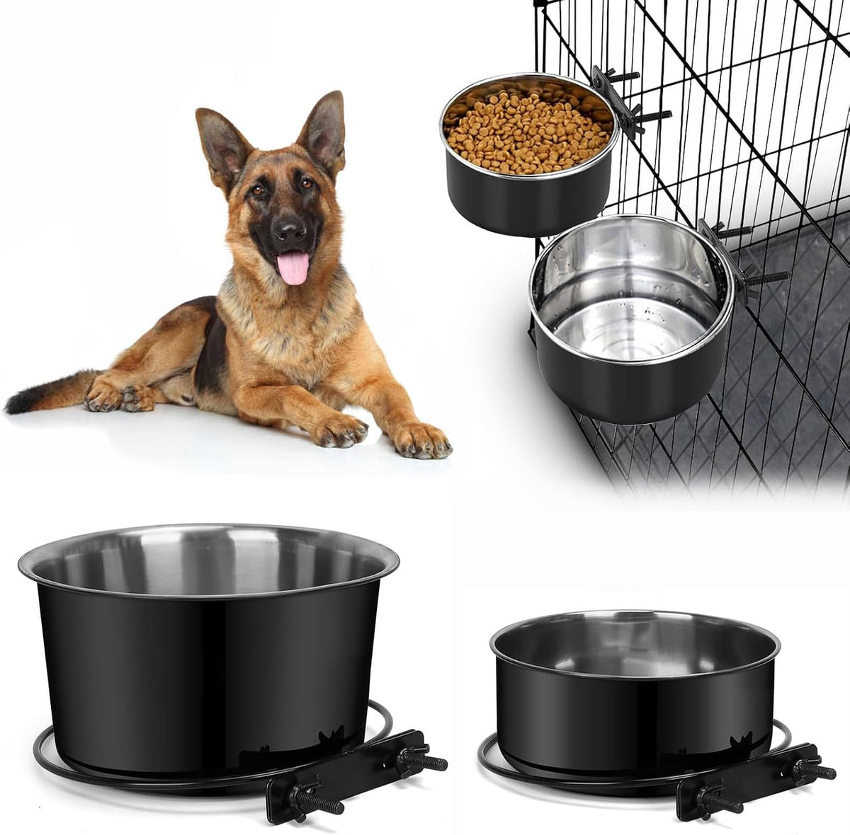 Attachable Dog Bowls for Crates, 70Oz & 40Oz Dog Kennel Food and Water Bowl