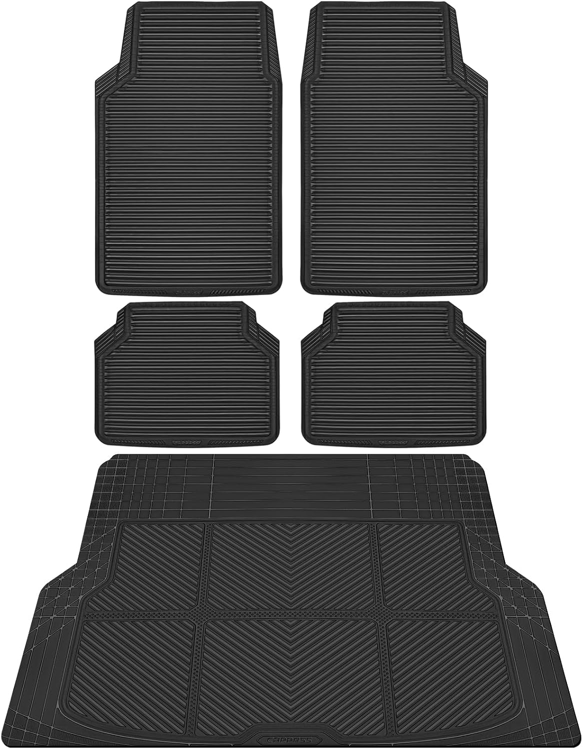 CAR PASS Black Rubber Car Floor Mats & Cargo Liners, All Weather Car Mats & Trunk Mats,Waterproof Automotive Floor Mats Trim to Fit for Most Cars Sedans Suvs Vans, Durable Heavy Duty Anti-Slip,Black