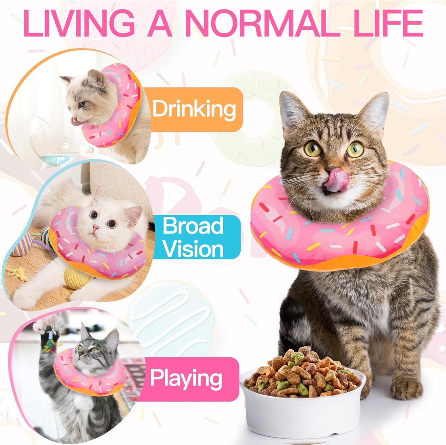 Cat Cone Collar Soft, Adjustable Cat Recovery Collars Spay Cones to Stop Licking, Cute Kittens Donut E Collar after Surgery, Anti-Lick Wound Healing Elizabetan Collars for Kittens (Pink, Small)