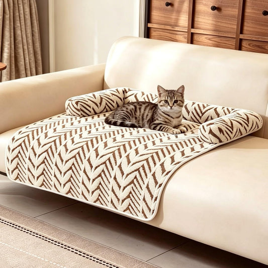 Calming Dog Couch Bed Mats with Neck and Head Support, Fluffy Plush Pet Sofa Cover for Small Medium Dogs and Cats, Non-Slip Bottom, Machine Washable