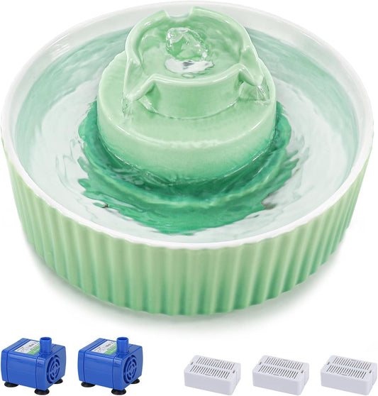 Lawfery Ceramic Cat Water Fountain, 2.1L/71Oz Cupcake Pet Fountain