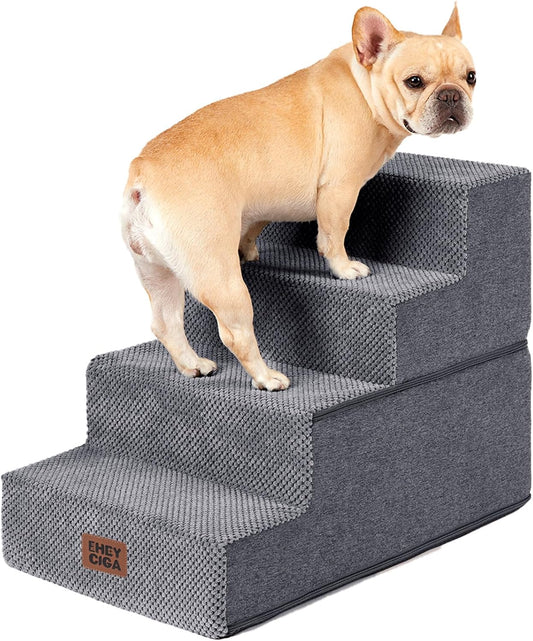 EHEYCIGA Dog Stairs for Bed 18" H, 4-Step Dog Steps for High Bed, Grey