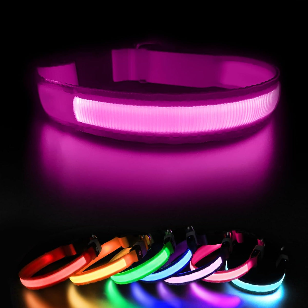 MASBRILL Light up Collar, Glow LED Rechargeable Flashing Night Walking Collar - Waterproof, 4 Colors, 3 Sizes for Small to Large Dogs