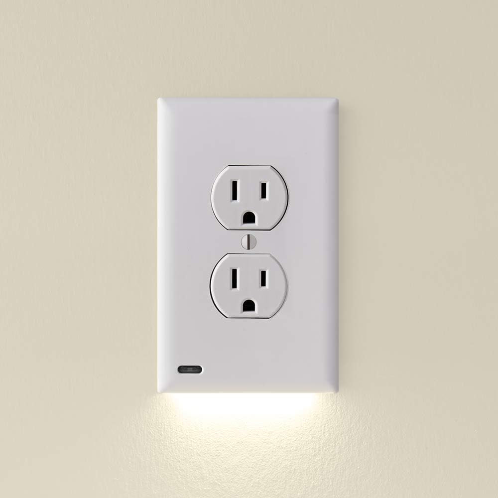Single - Snappower Guidelight [For Duplex Outlets] - Replaces Plug-In Night Light - Electrical Receptacle Wall Plate with LED Night Lights - Auto On/Off Sensor - (Duplex, White)