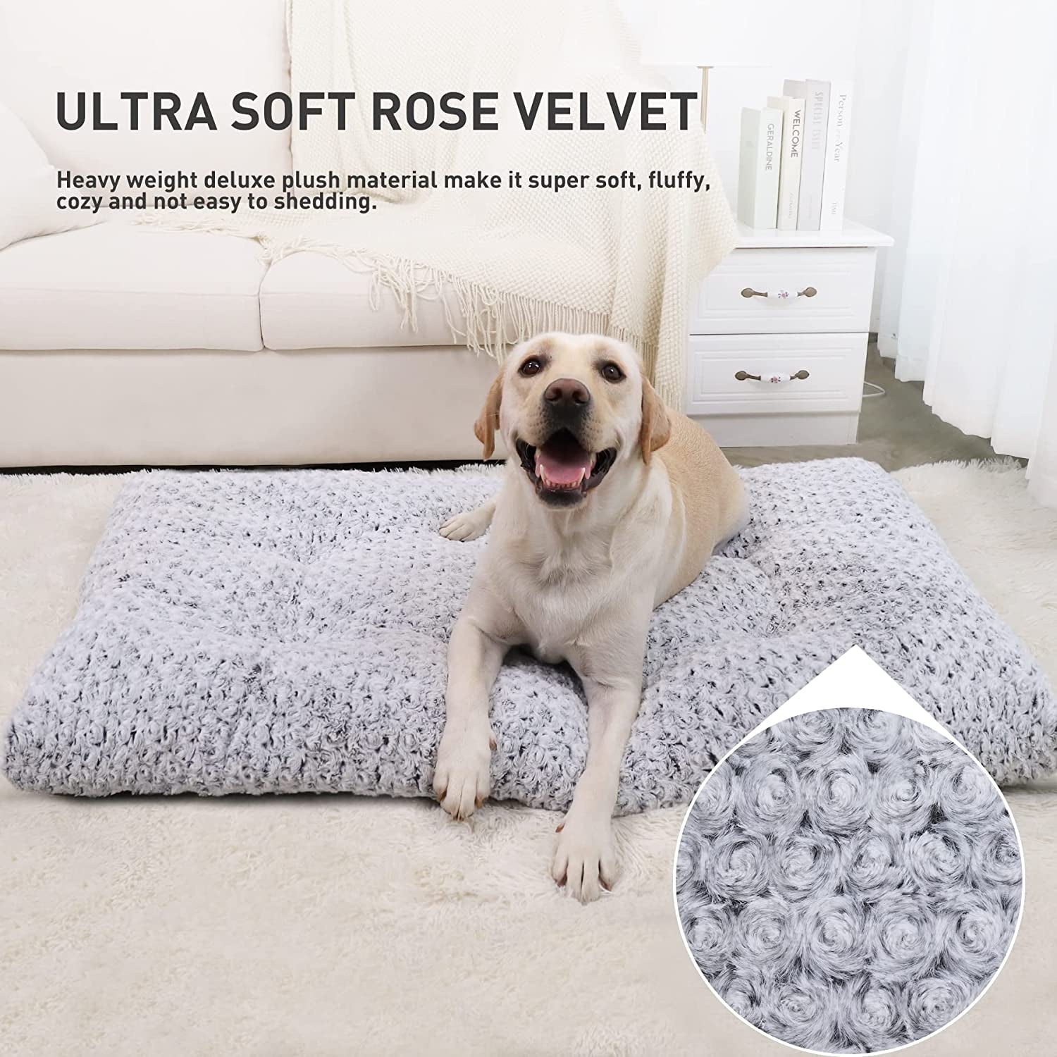 KSIIA Washable Dog Bed Deluxe Plush Dog Crate Beds Comfy Kennel Pad Anti-Slip Pet Sleeping Mat for Large, Jumbo, Medium, Small Dogs Breeds, 35" X 23", Gray