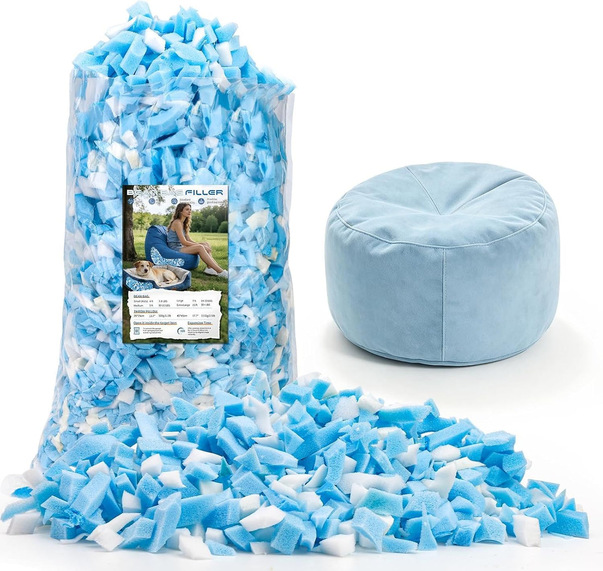 5LB Bean Bag Filler, Shredded Memory Foam Filling, Stuffing for Pillows