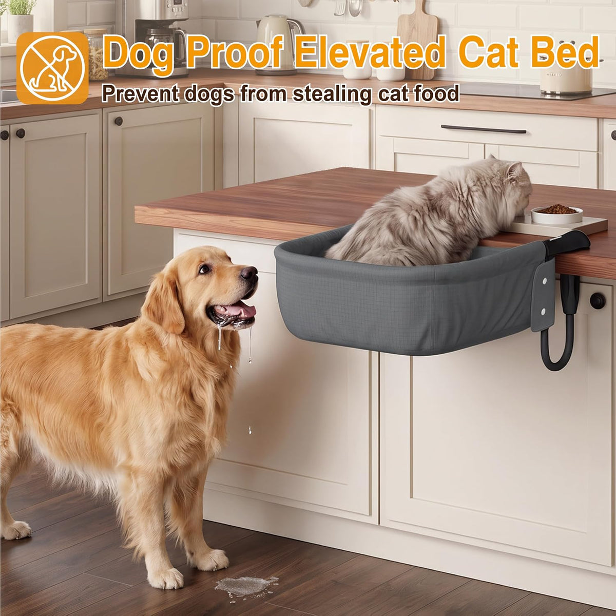 Extra-Sturdy Cat Desk Bed for Large Cats 50Lbs Desk Cat Bed Attachment