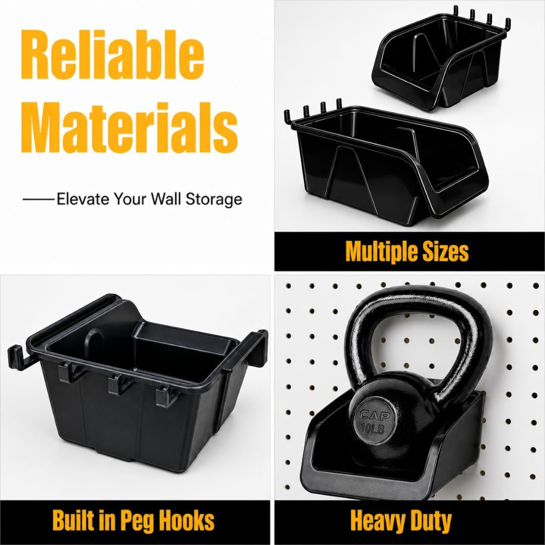 Black Pegboard Bins – 12 Pack Small and Large Part Storage Garage Organizer