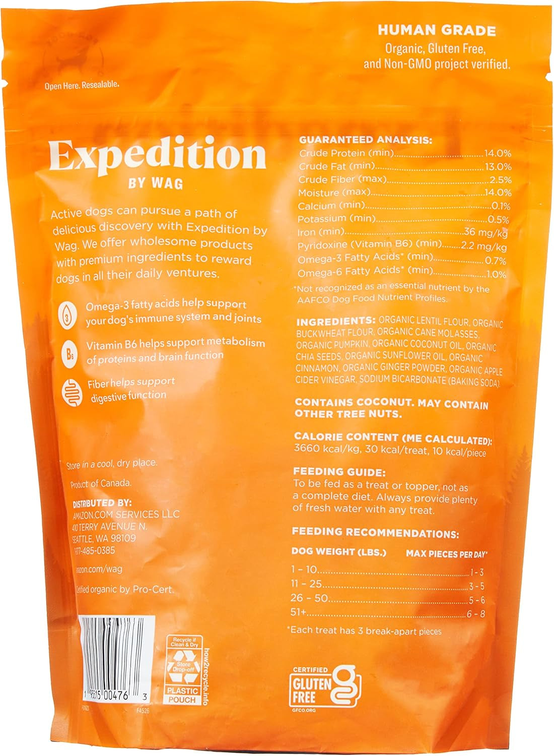 Amazon Brand - Wag Expedition Human Grade Organic Biscuits Dog Treats, Non-Gmo, Pumpkin & Chia Seed, 10 Oz, Pack of 1
