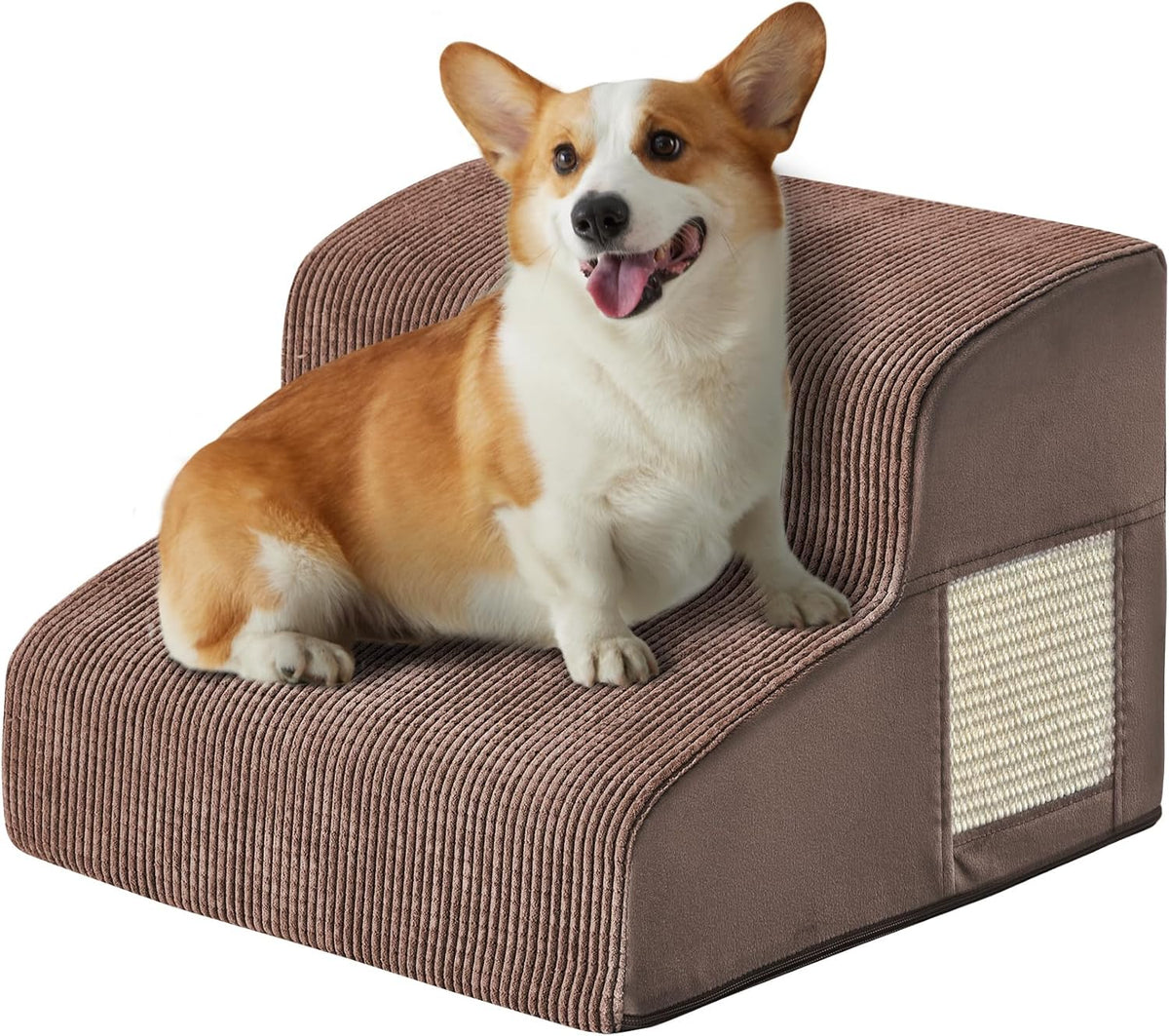 Ahpmeoa Dog Stairs for Small Dogs 11.8" H, Dog Ramp for Bed, 2-Step, Coffee