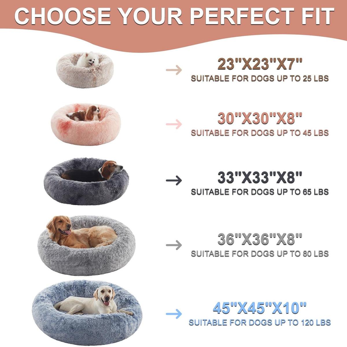 36 Inches Faux Fur Fluffy Donut Dog Bed for Large Dogs,Dark Grey