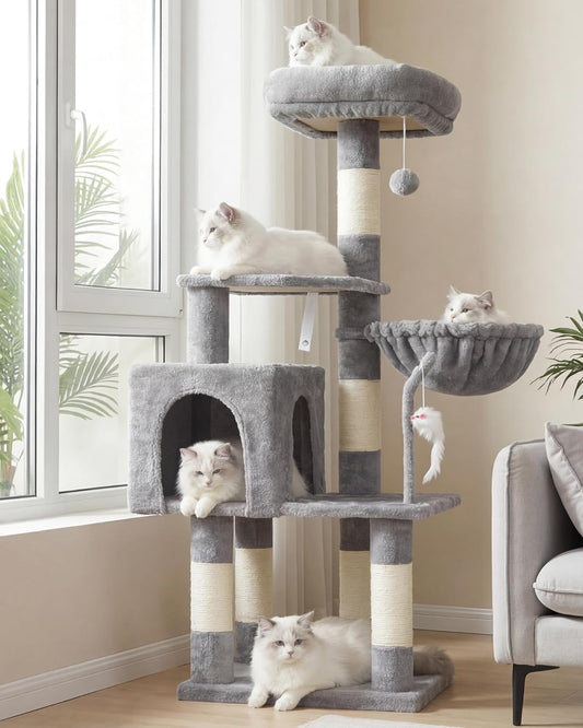 Heybly Cat Tree with Toy, 43.3 Inch Cat Tower for Indoor Cats HCT004SW