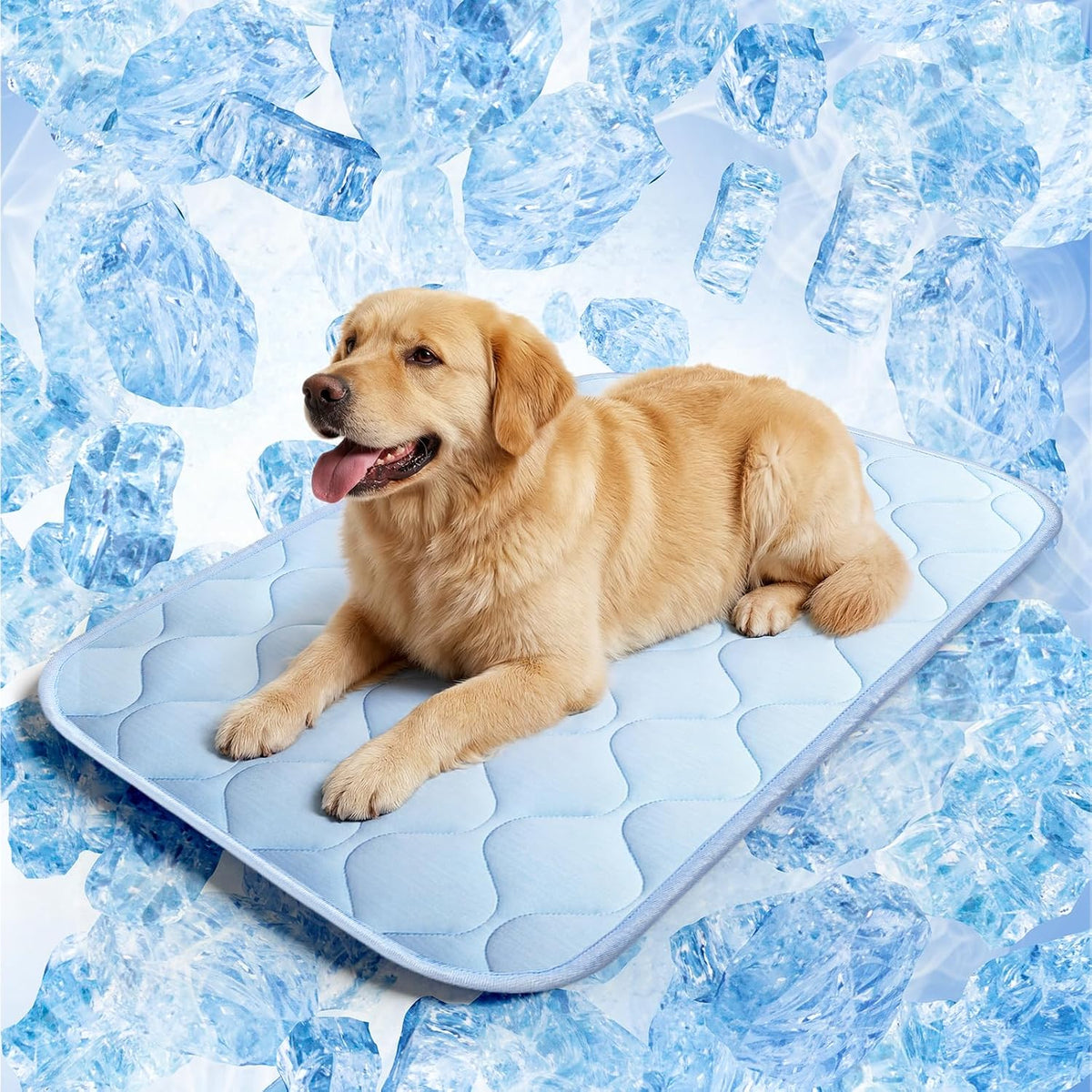 Dog Cooling Mat for Large Dogs, Long-Lasting Cool Pad for Dogs Outdoor & Indoor Use with Ice Silk Fabric & Waterproof Cover, Cooling Pet Bed 36" X 26", Non-Slip Washable Pet Blanket (Cryo Ice Blue)