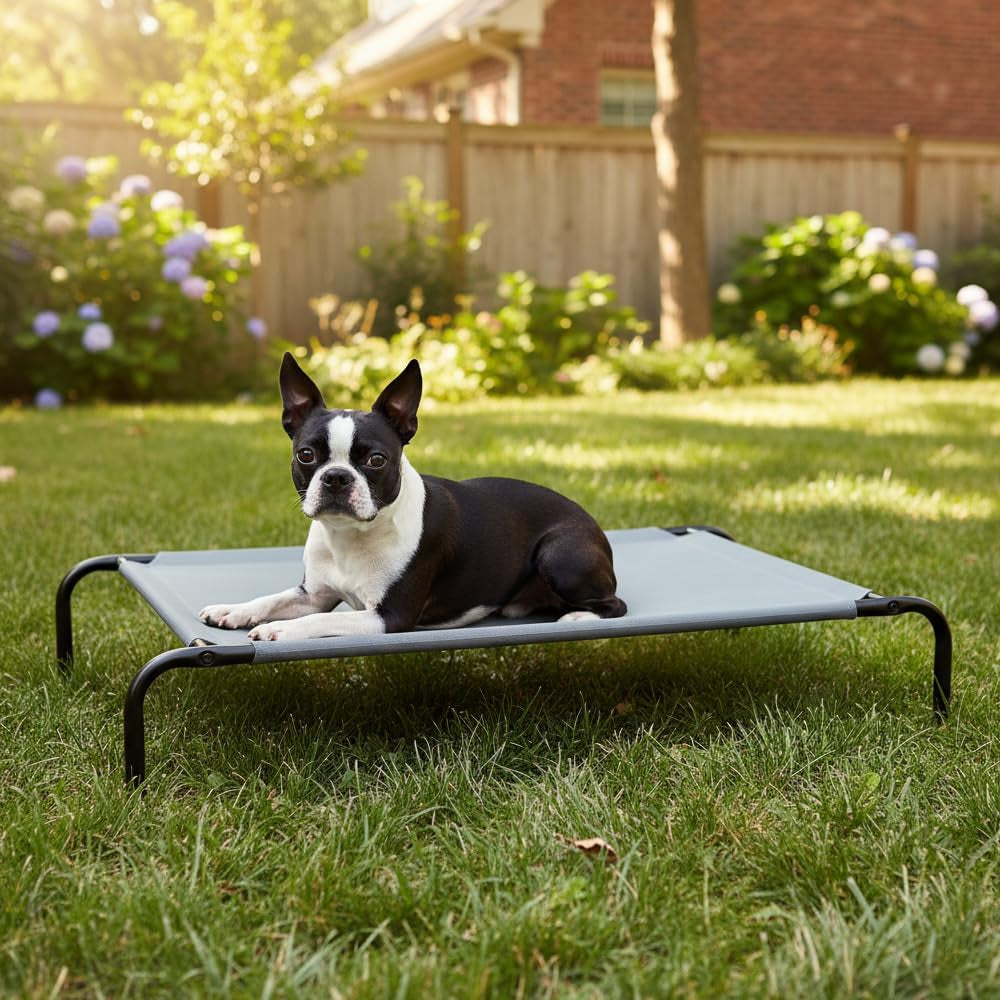 Amazon Basics Cooling Breathable Elevated Dog Bed with Metal Frame for Large Dogs, 51" X 31" X 8", Grey
