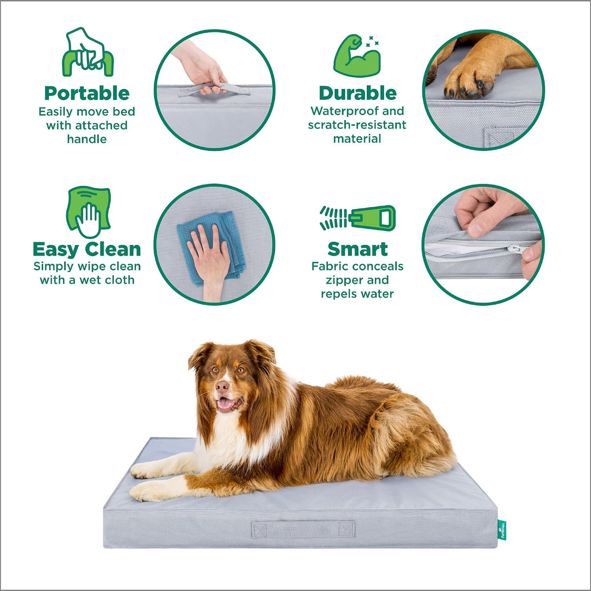 Furhaven Jumbo Cooling Gel Dog Bed – Indoor/Outdoor Water-Resistant Orthopedic Mattress Pet Bed, Removable Washable Cover, Gray Mist