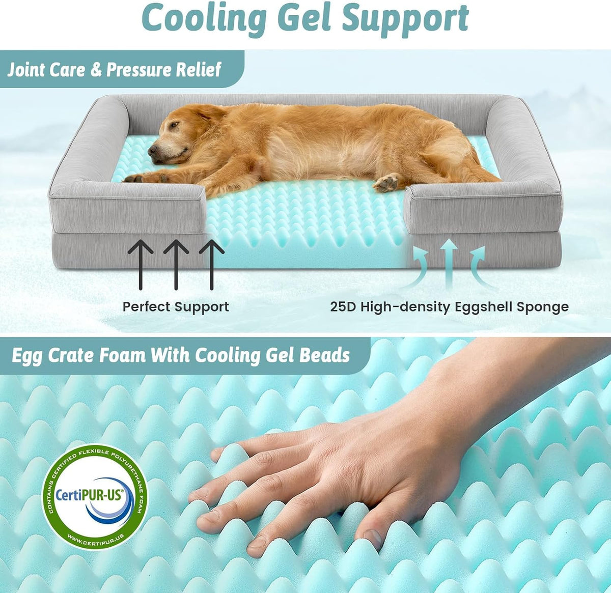 COZY KISS Orthopedic Dog Cooling Bed Washable for Extra Large Dogs, XL
